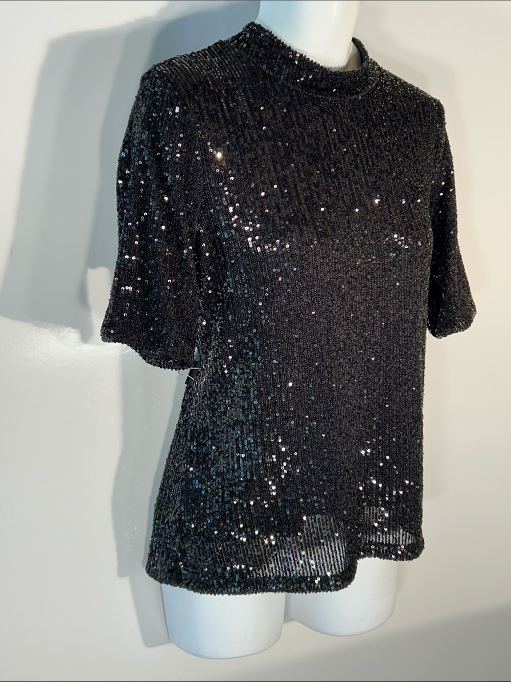 Calvin Klein SZ XL Black Sequin Top Dressy Formal Party Club Retro Timeless Chic